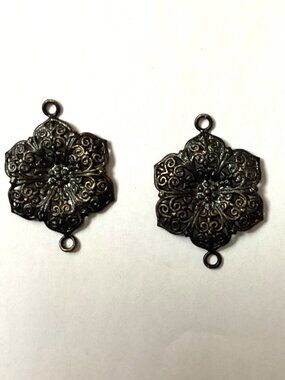 Pair Of Floral Metal Filigree Necklace Connectors Pendants Jewelry Making